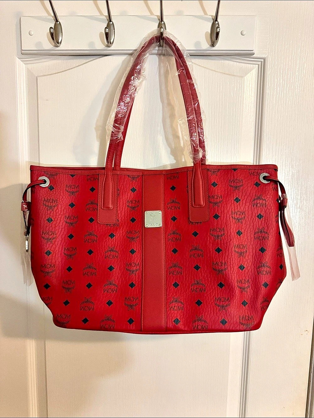 MCM Liz Shopper Medium Red & Black Tote